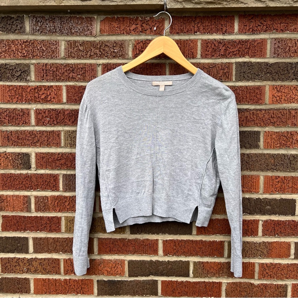 Banana Republic Light Gray Cropped Long Sleeve Sweater